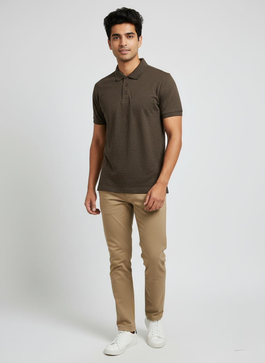 Armani Exchange Olive Green Textured Polo T-Shirt