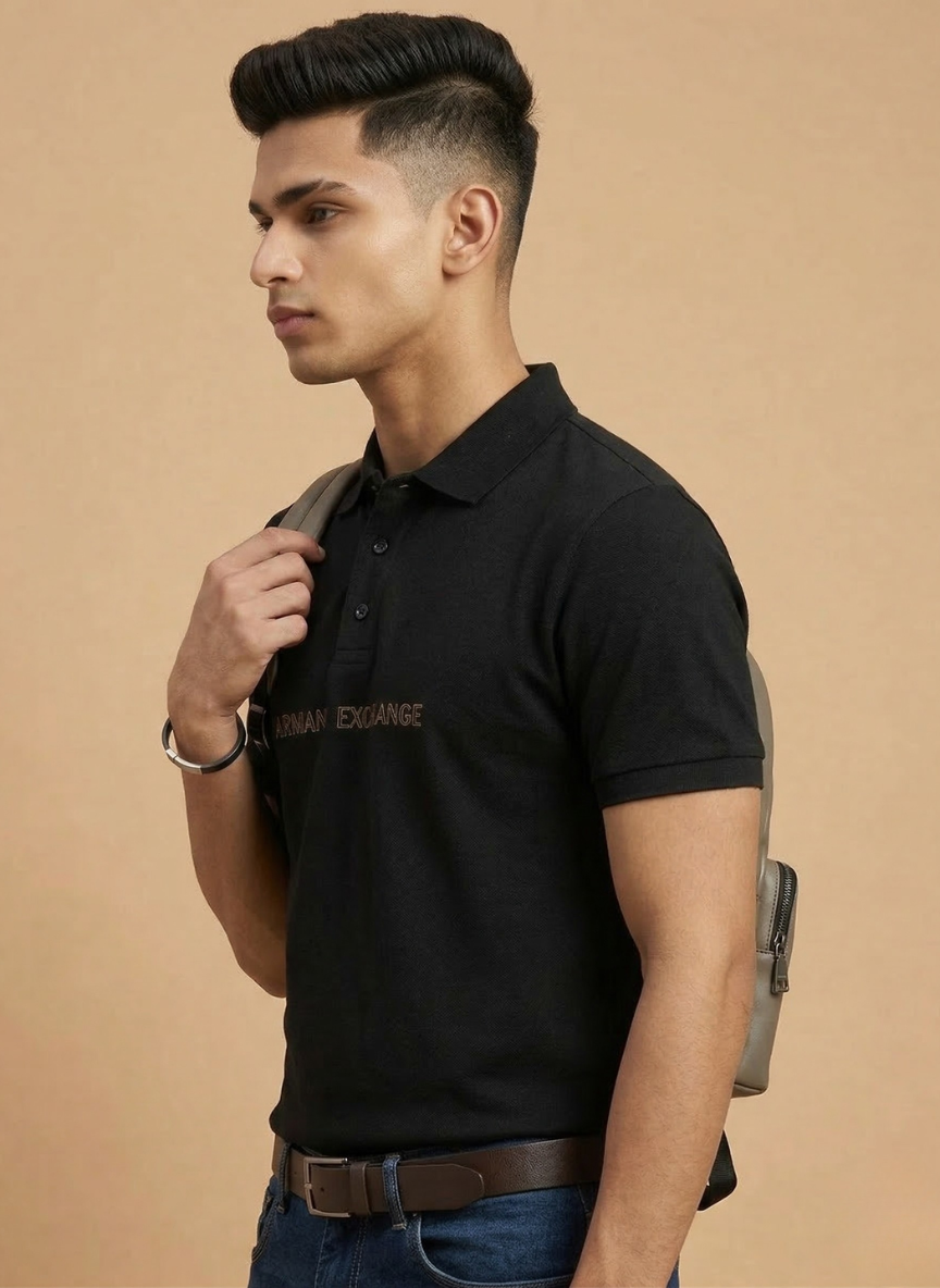 Armani Exchange Black Polo Neck T-Shirt