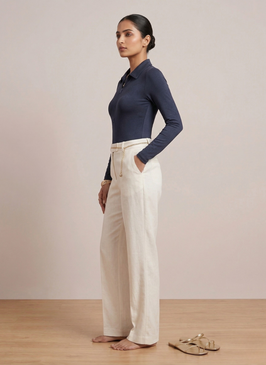 Women's Navy Blue Long Sleeve Quarter-Zip Collar Bodysuit