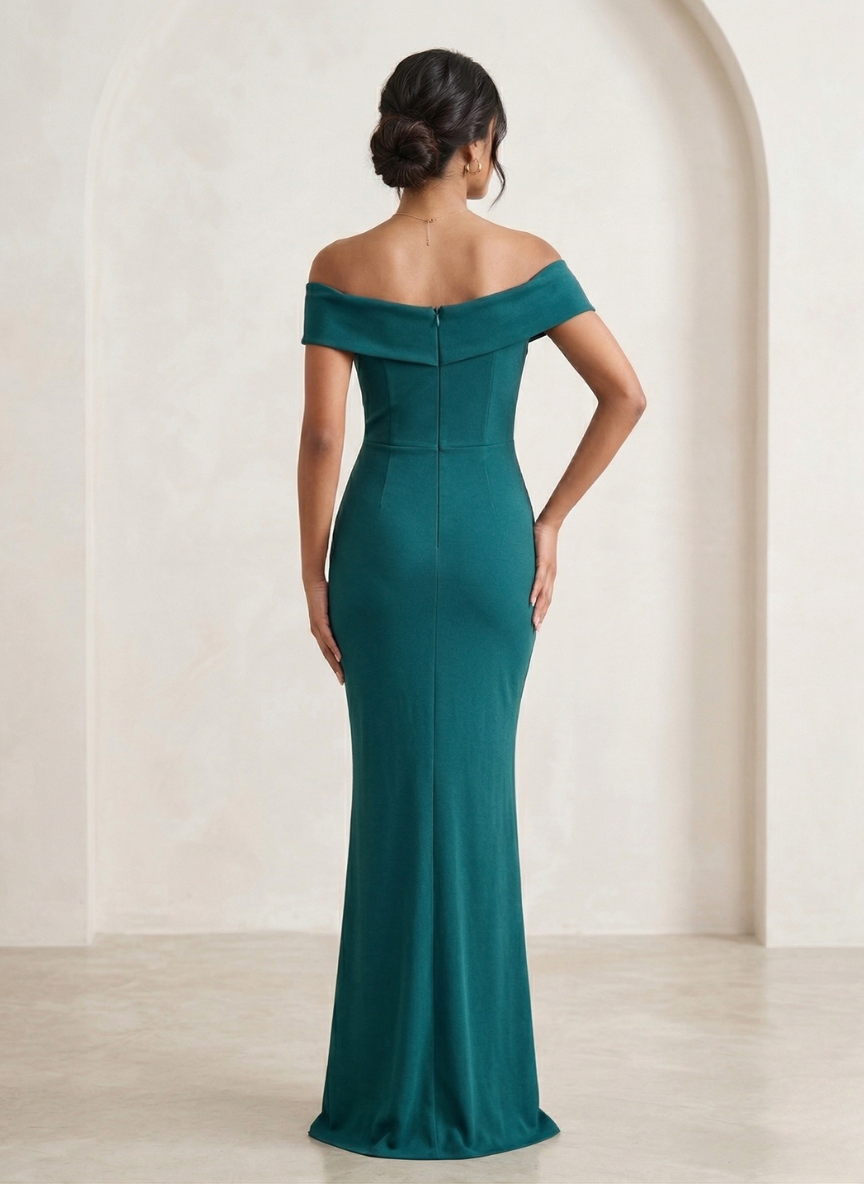 Women's Emerald Green Off-Shoulder Maxi Dress with Sweetheart Neckline