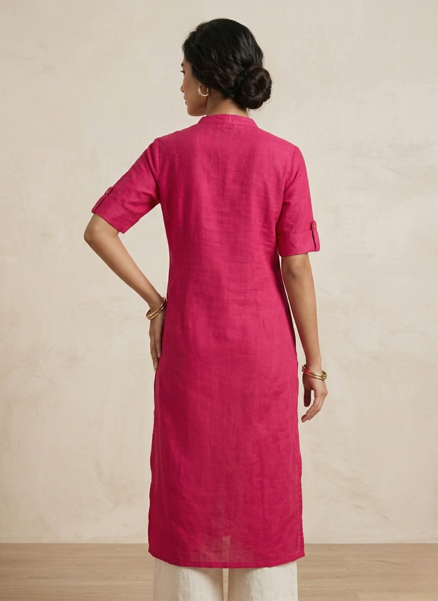 Avaasa Mix N Match Women's Pink Foil Print Straight Kurti