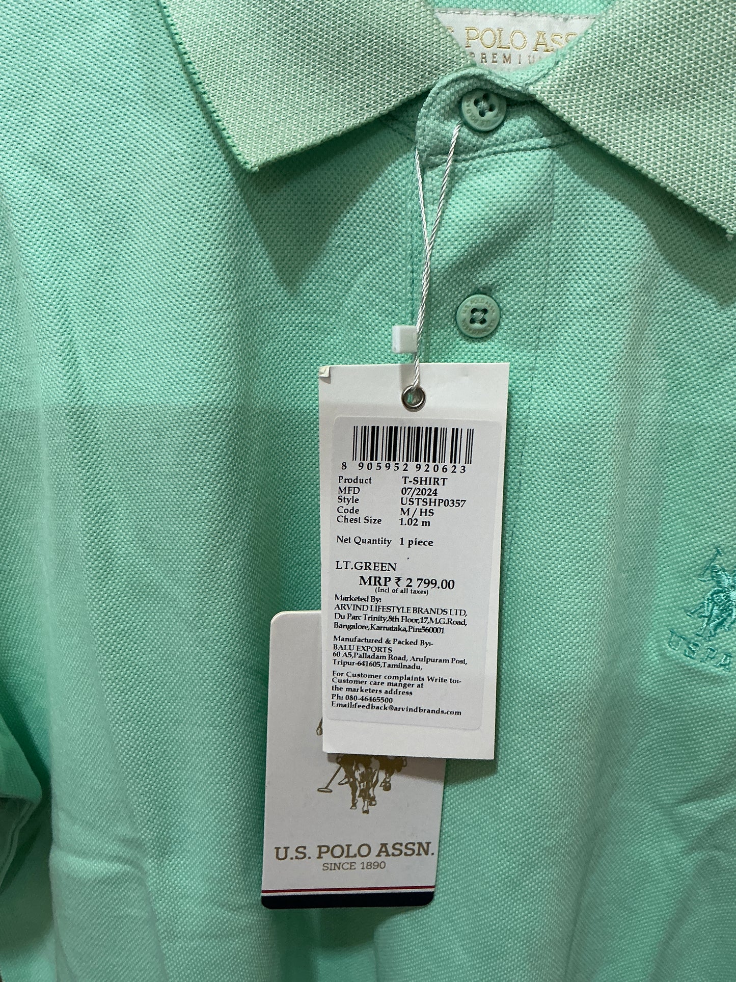 U.S. Polo Assn. Men’s Light Green Solid Polo T-Shirt | Premium Cotton Regular Fit