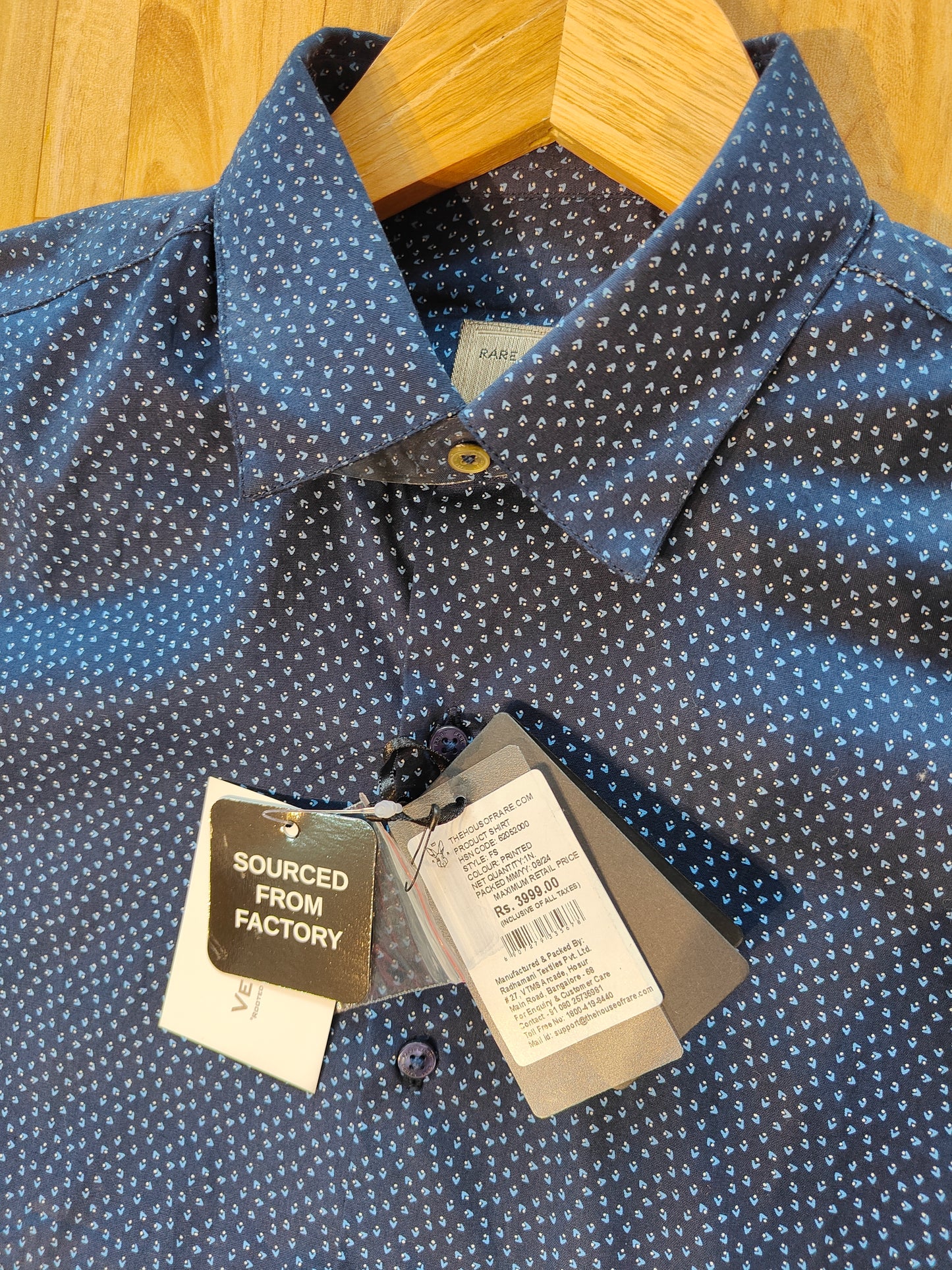 Rare Rabbit Men's Micro Dot Print Shirt (Navy Blue)