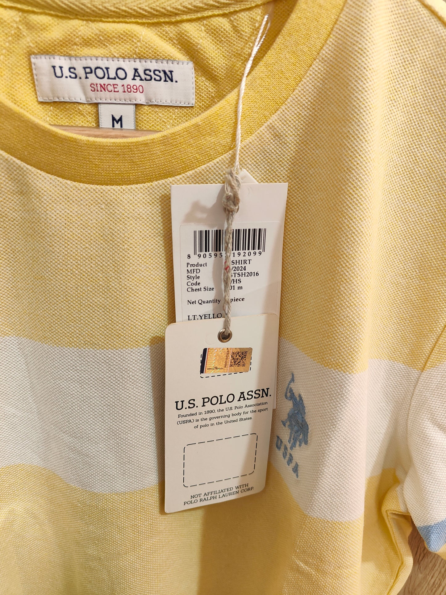 U.S. Polo Assn. Men's Light Yellow Casual T-Shirt with Blue Stripes
