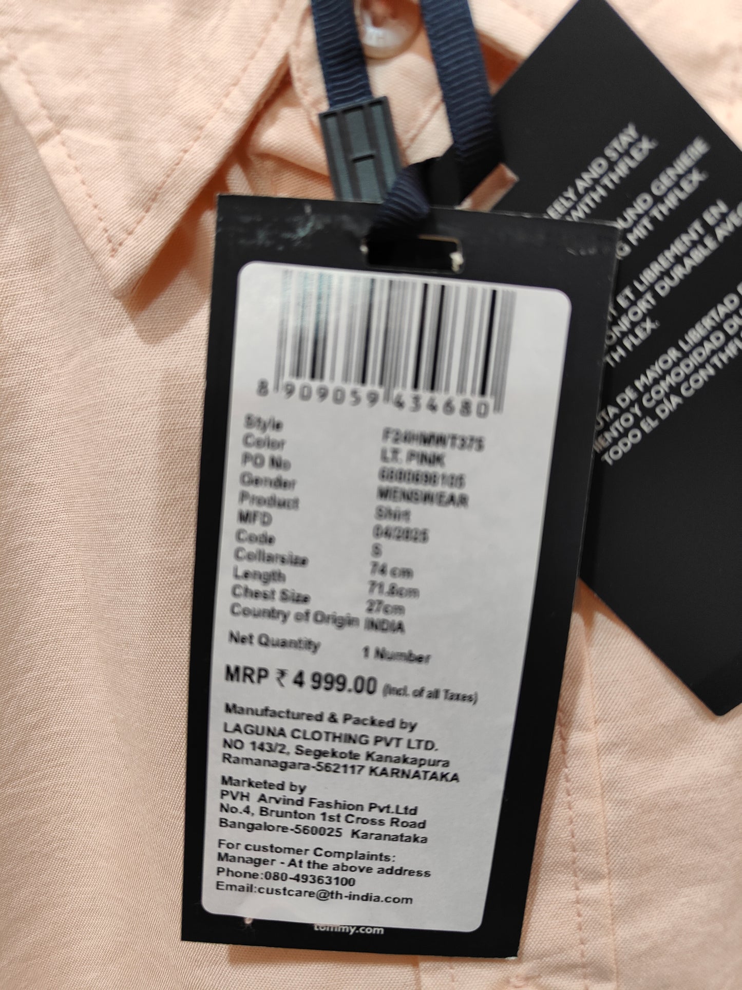 Tommy Hilfiger Light Peach Casual Shirt with Back Logo Print
