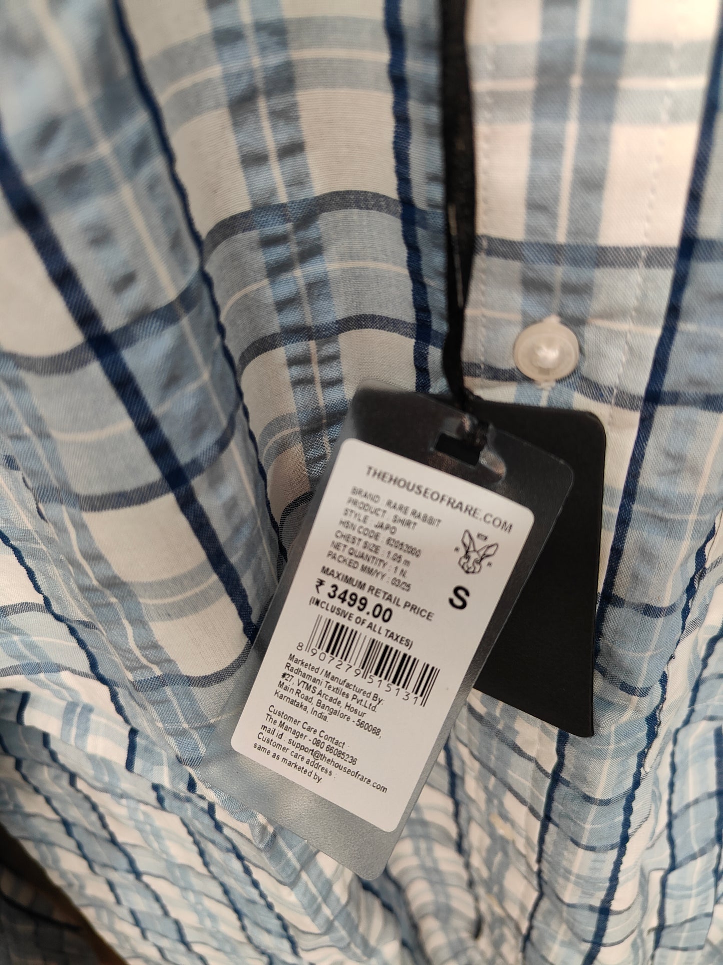 Rare Rabbit Sky Blue & Off-White Checked Slim Fit Full Sleeve Shirt