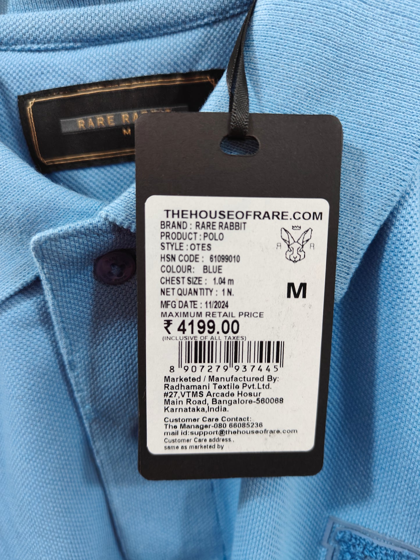 Rare Rabbit Men’s Solid Polo T-Shirt – Sky Blue | Premium Cotton Piqué