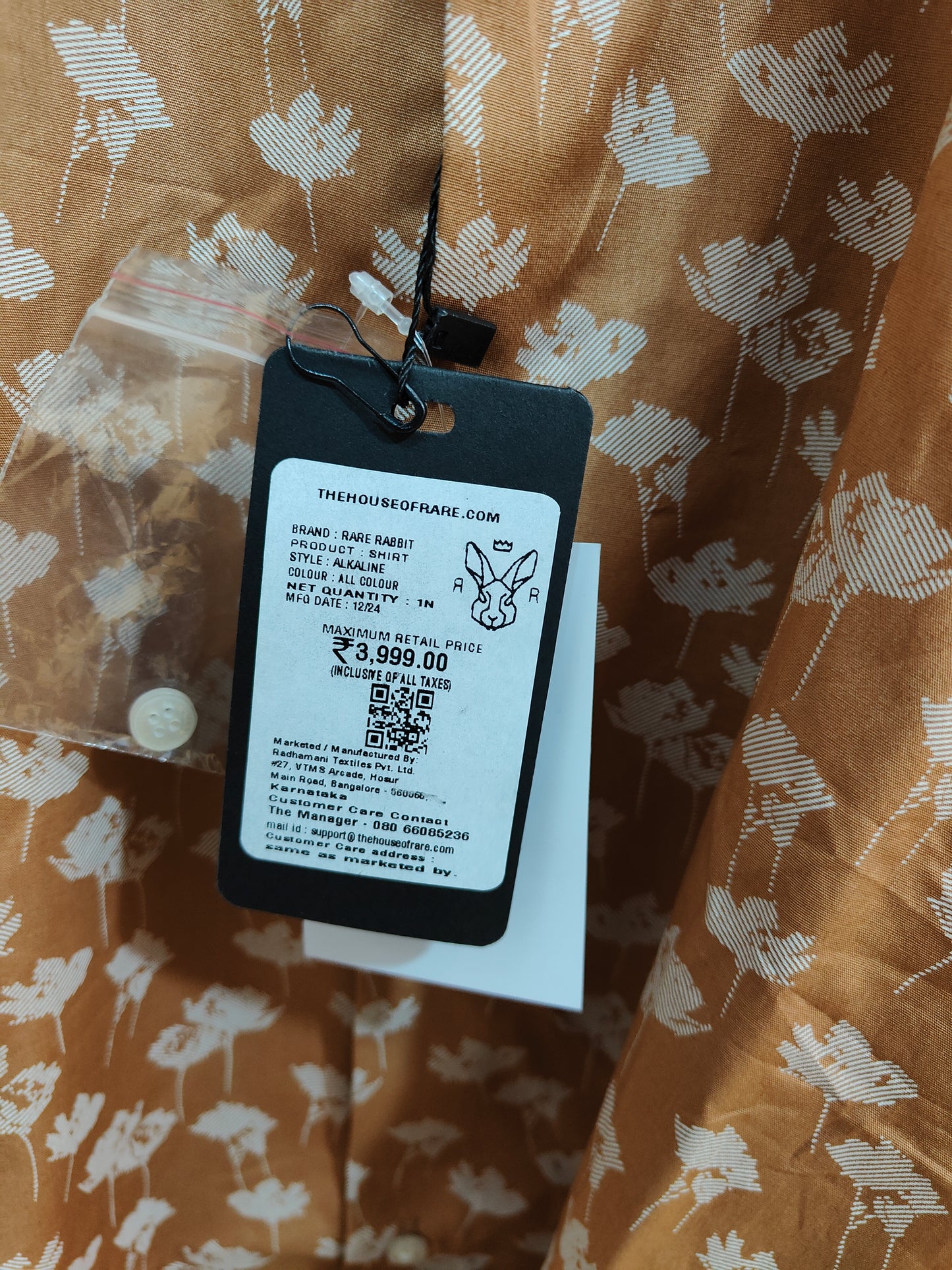 Rare Rabbit Alkaline Floral Print Shirt (Rust Brown & White)