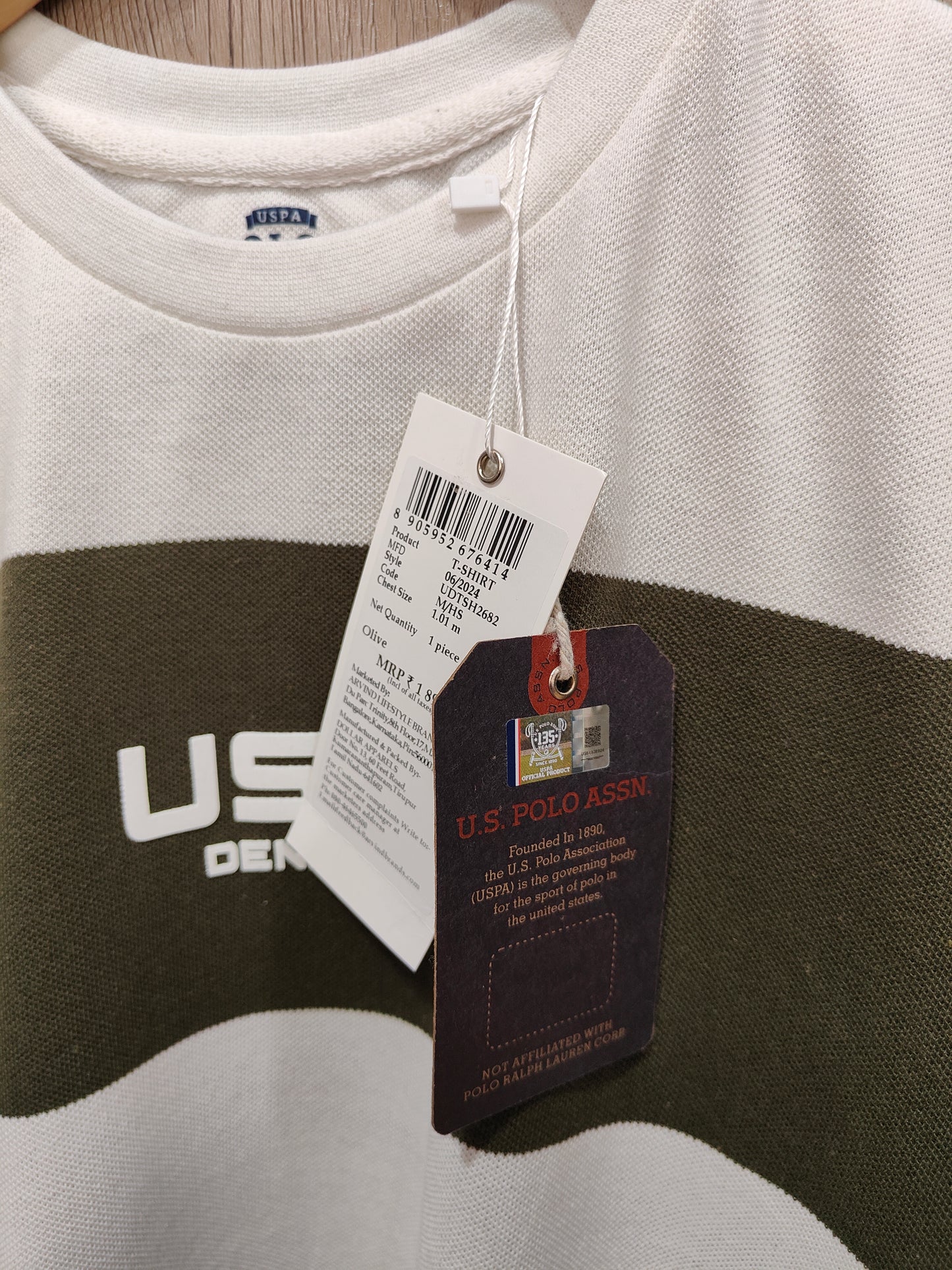 U.S.Polo Assn. Men's Stripe T-Shirt (Olive Green And White)