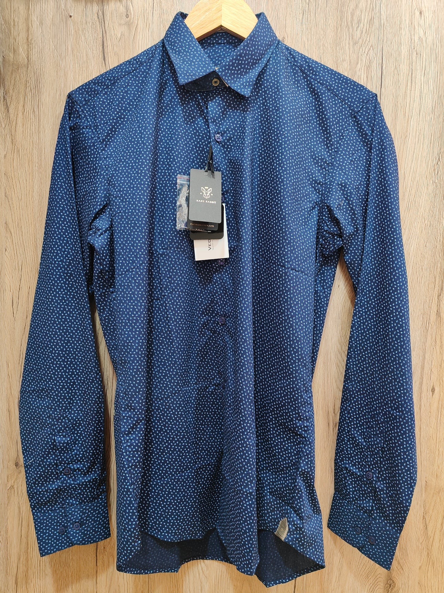 Rare Rabbit Men's Micro Dot Print Shirt (Navy Blue)