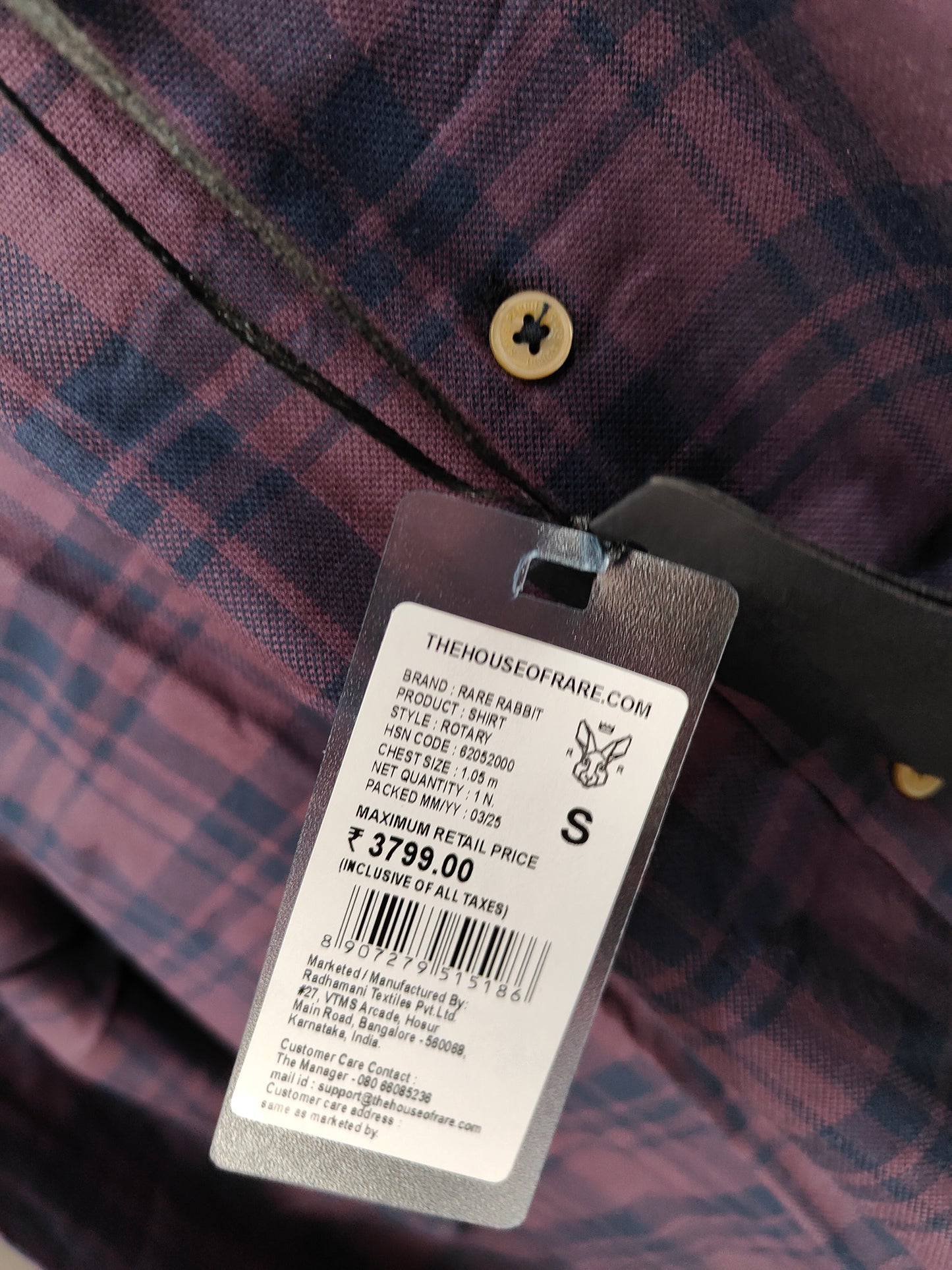 Rare Rabbit Burgundy & Navy Checked Slim Fit Full Sleeve Shirt