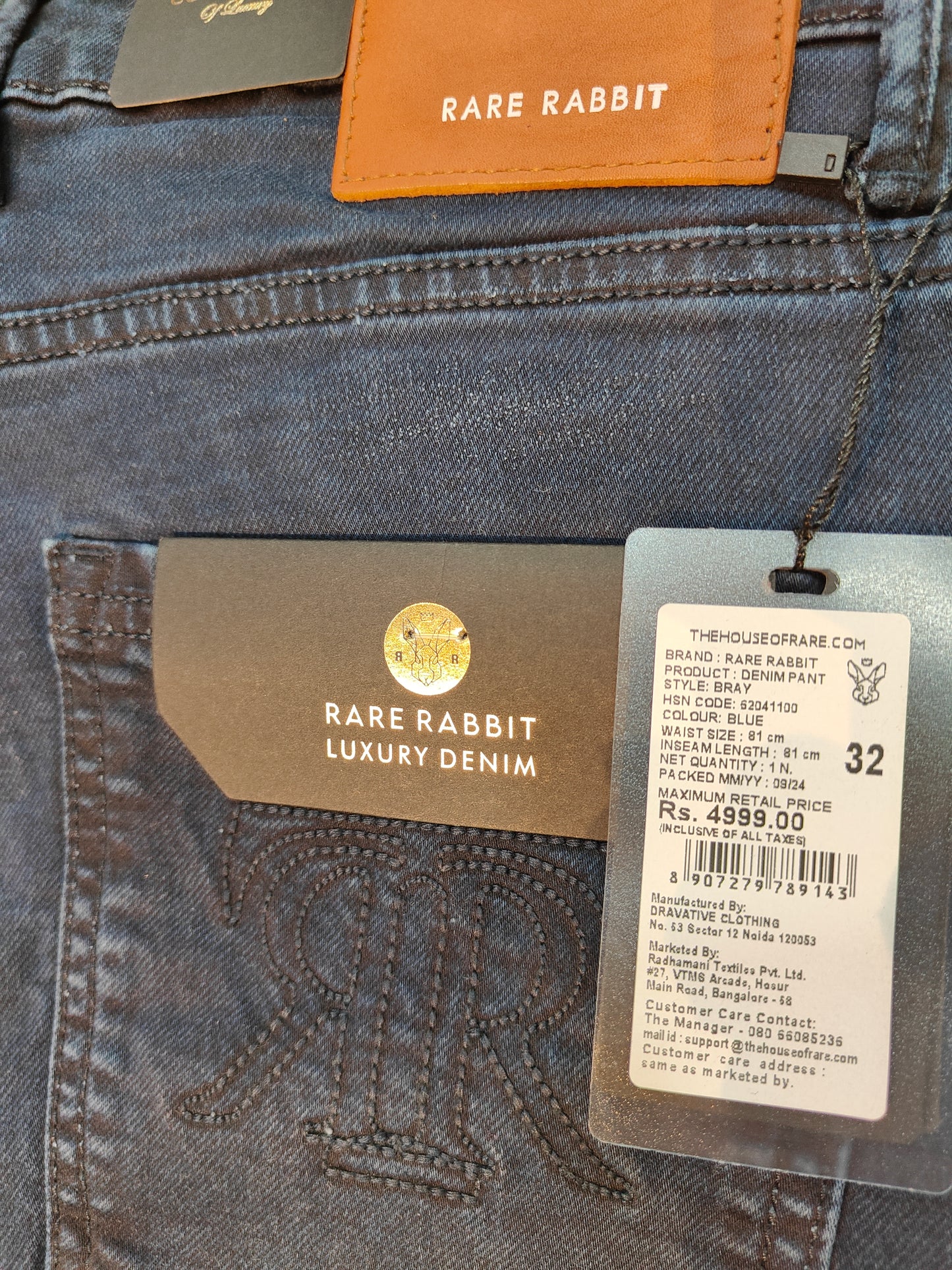 Rare Rabbit Men’s Luxury Denim Jeans (Dark Blue)