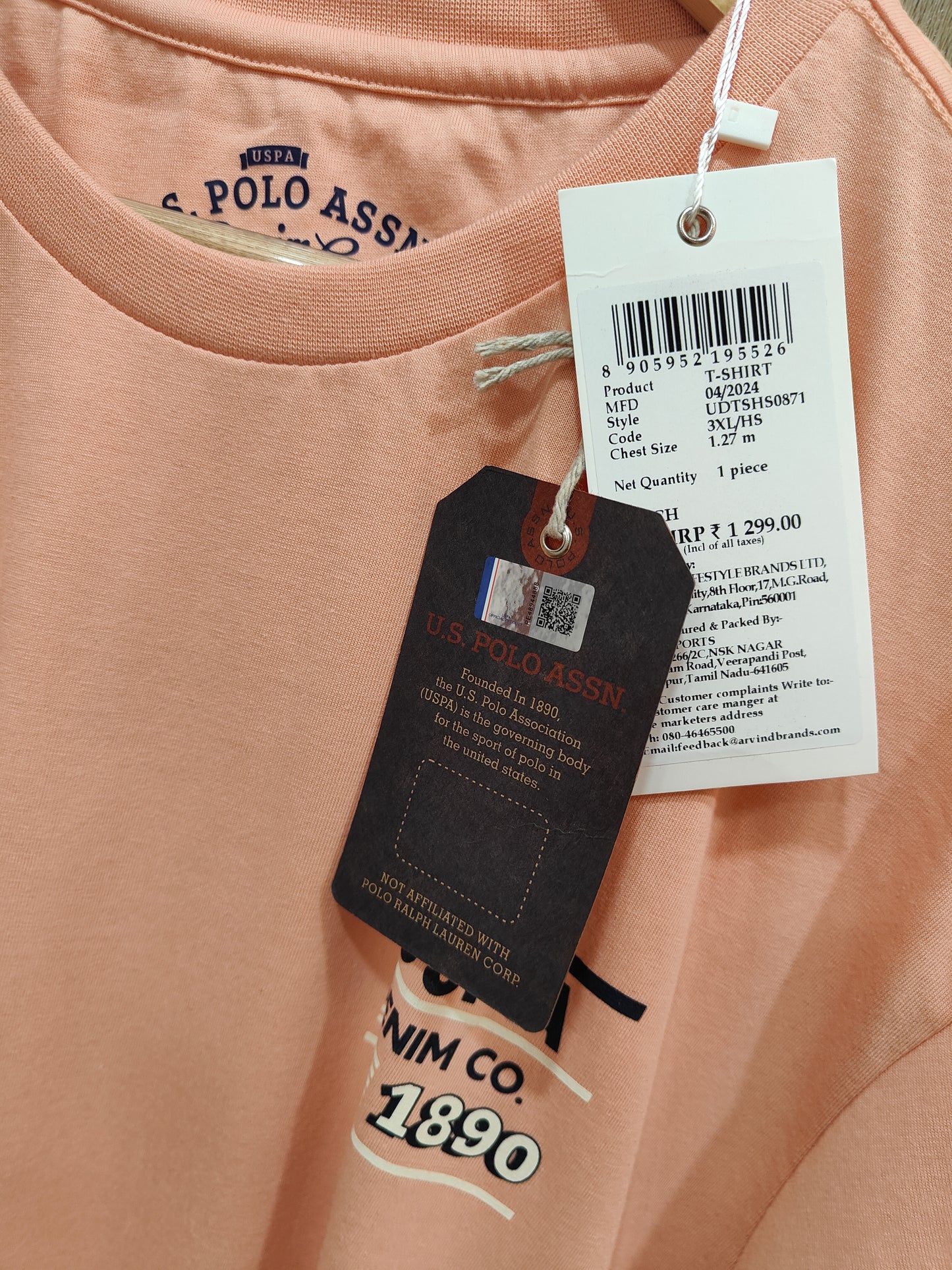 U.S.Polo Assn. Men's T-Shirt with 1890 Heritage Graphic (Peach)