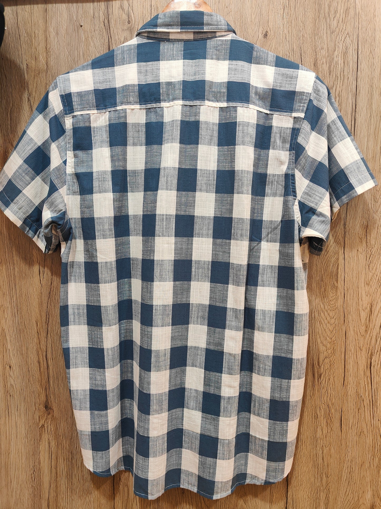 H&M Men’s Checkered Short Sleeve Cotton Shirt (Blue & White)