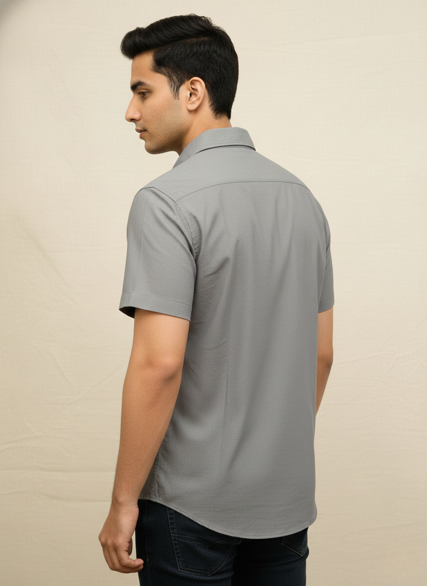 Rare Rabbit Men’s Charcoal Grey Slim Fit Half Sleeve Shirt