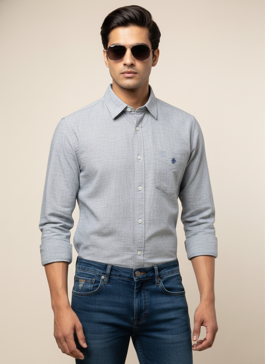 Rare Rabbit Men’s Light Grey Slim Fit Full Sleeve Shirt