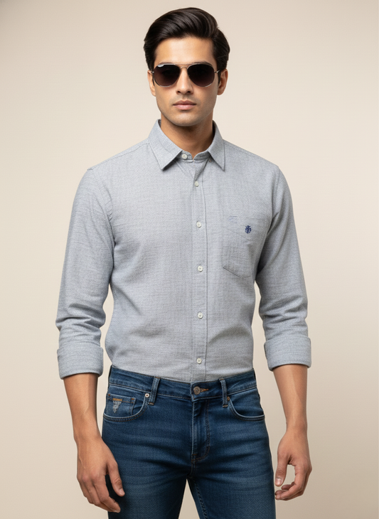Rare Rabbit Men’s Light Grey Slim Fit Full Sleeve Shirt