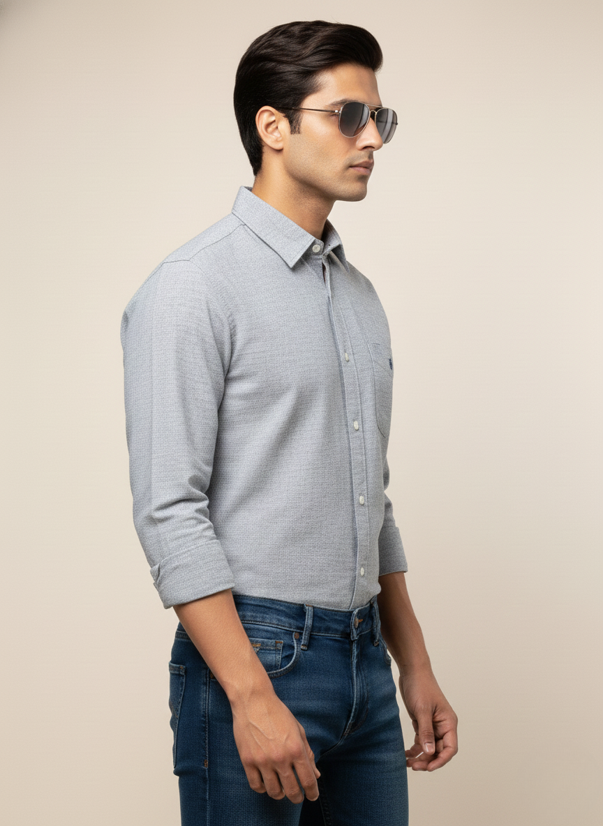 Rare Rabbit Men’s Light Grey Slim Fit Full Sleeve Shirt