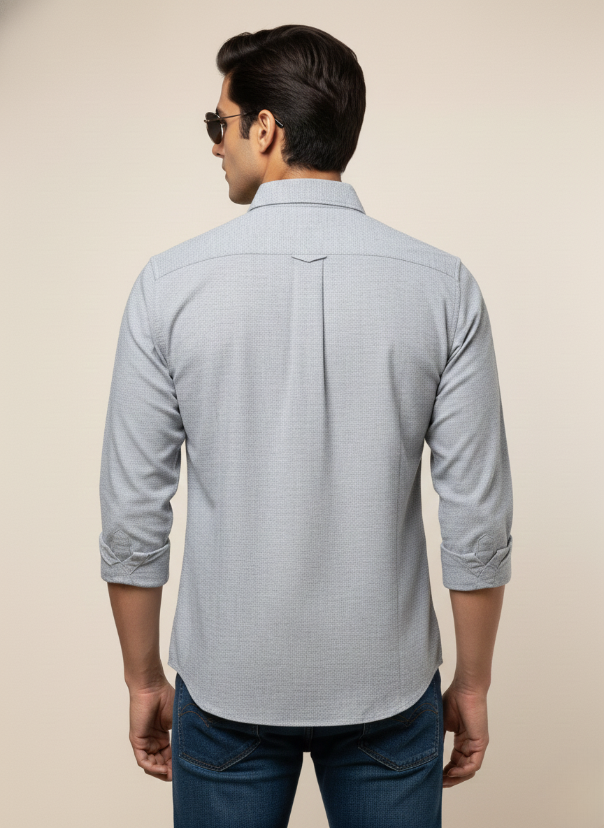 Rare Rabbit Men’s Light Grey Slim Fit Full Sleeve Shirt
