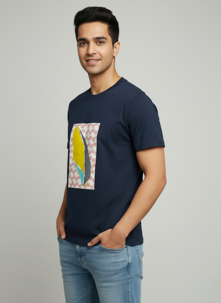 Rare Rabbit Men’s Graphic T‑Shirt (Navy)