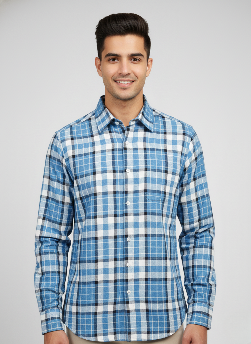Rare Rabbit Blue & White Checkered Full Sleeve Shirt – Premium Casual Wear