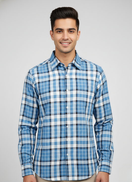 Rare Rabbit Blue & White Checkered Full Sleeve Shirt – Premium Casual Wear