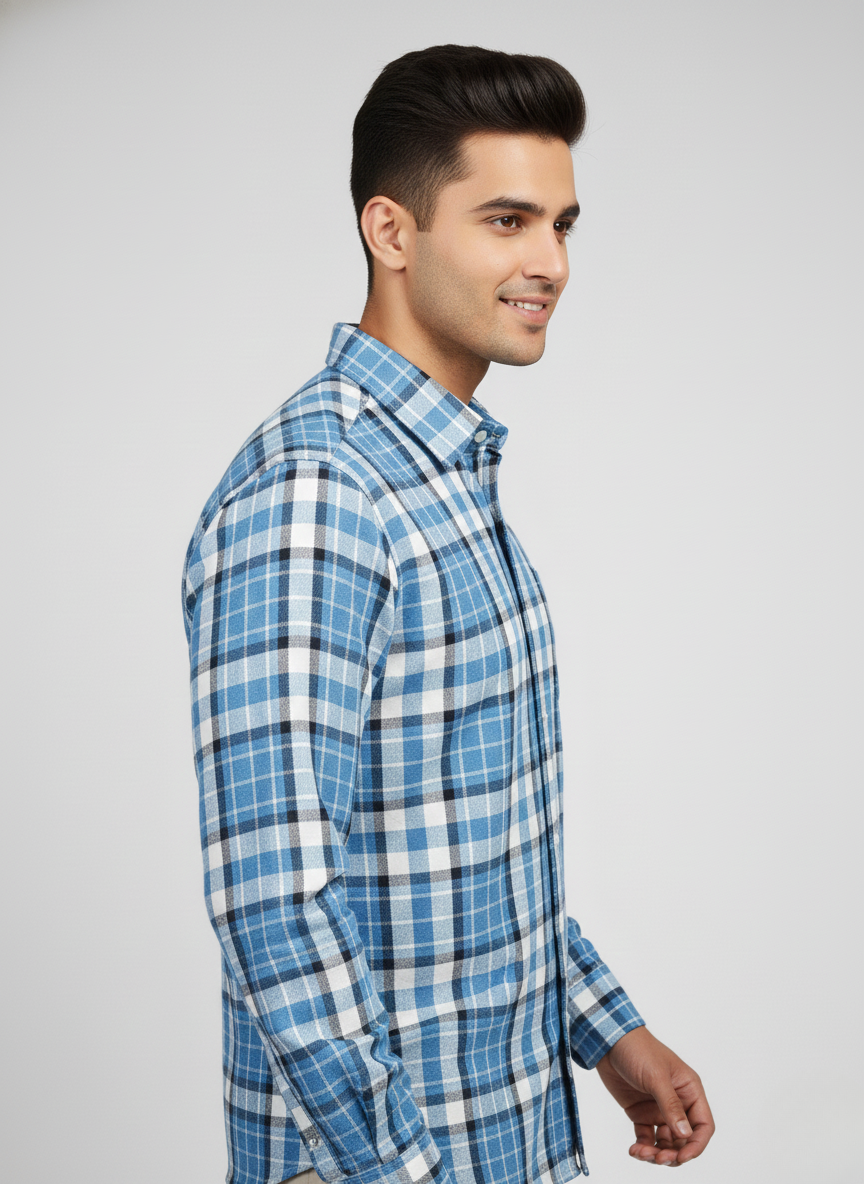 Rare Rabbit Blue & White Checkered Full Sleeve Shirt – Premium Casual Wear