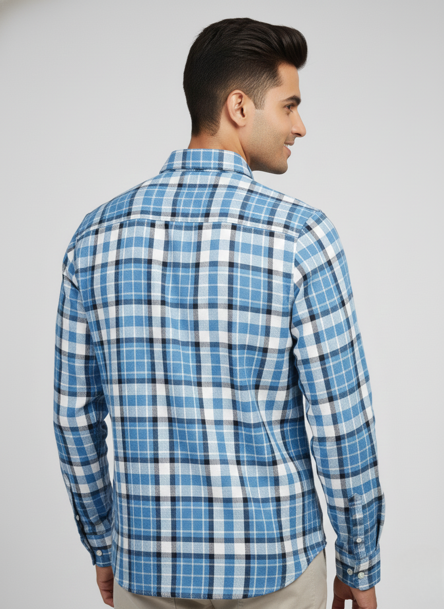 Rare Rabbit Blue & White Checkered Full Sleeve Shirt – Premium Casual Wear