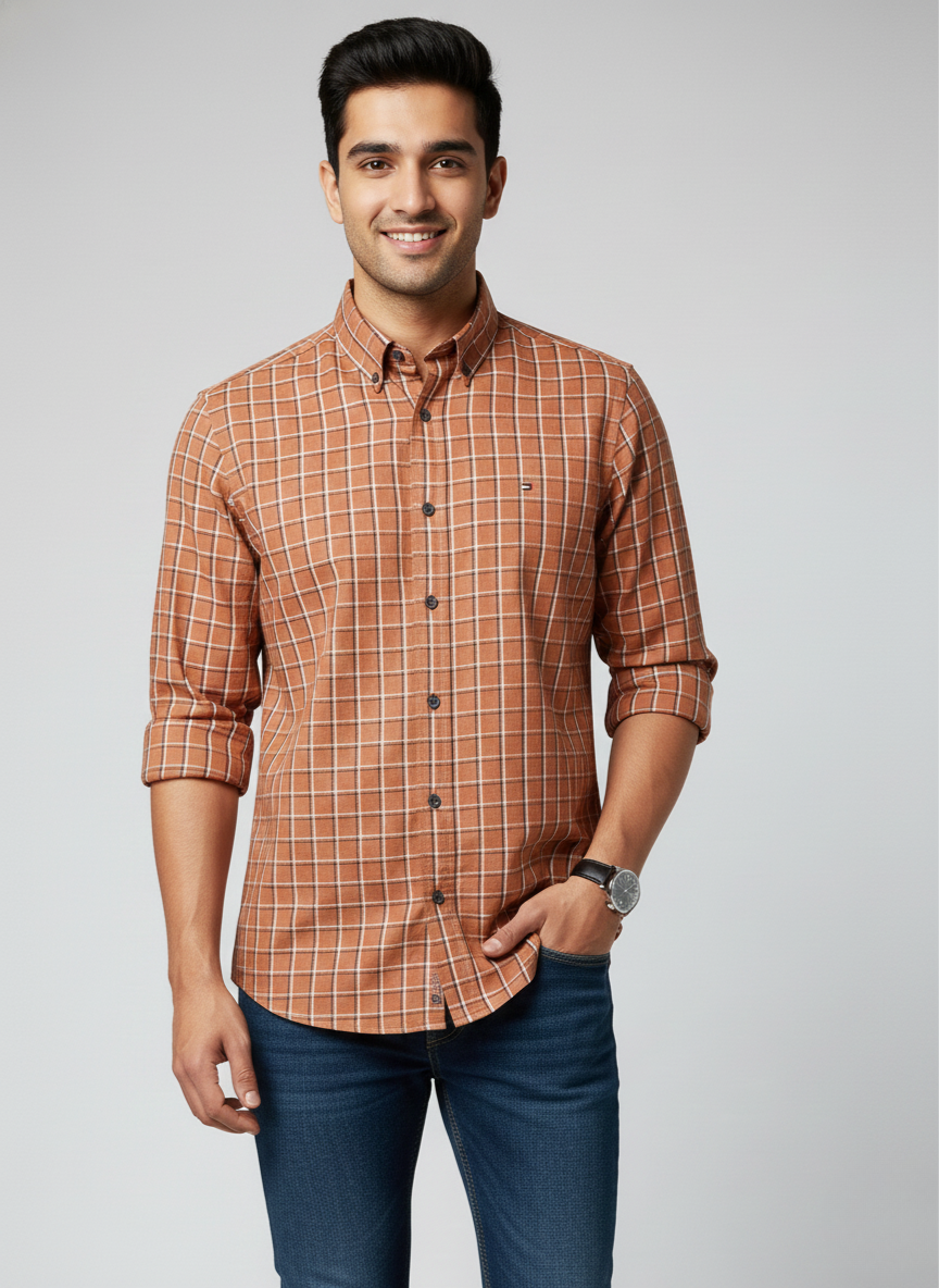 Tommy Hilfiger Brown Checked Casual Shirt
