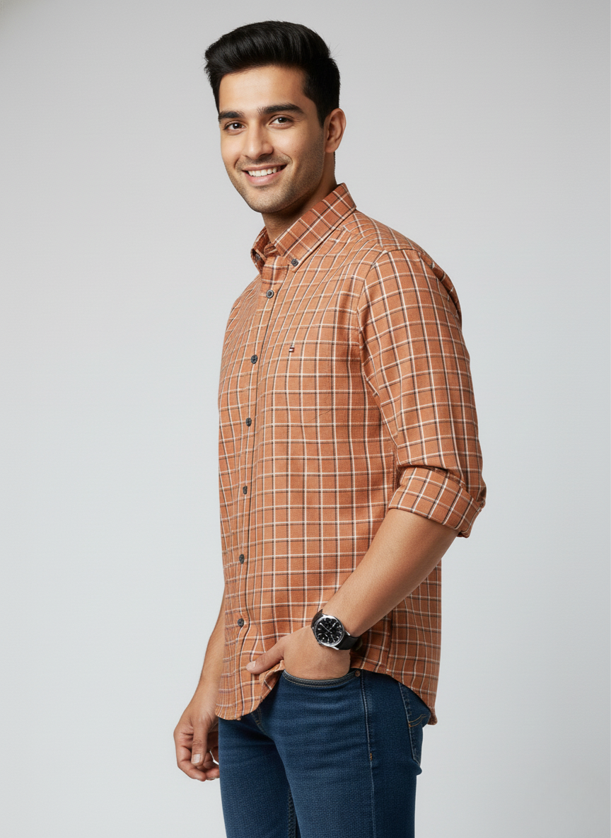 Tommy Hilfiger Brown Checked Casual Shirt