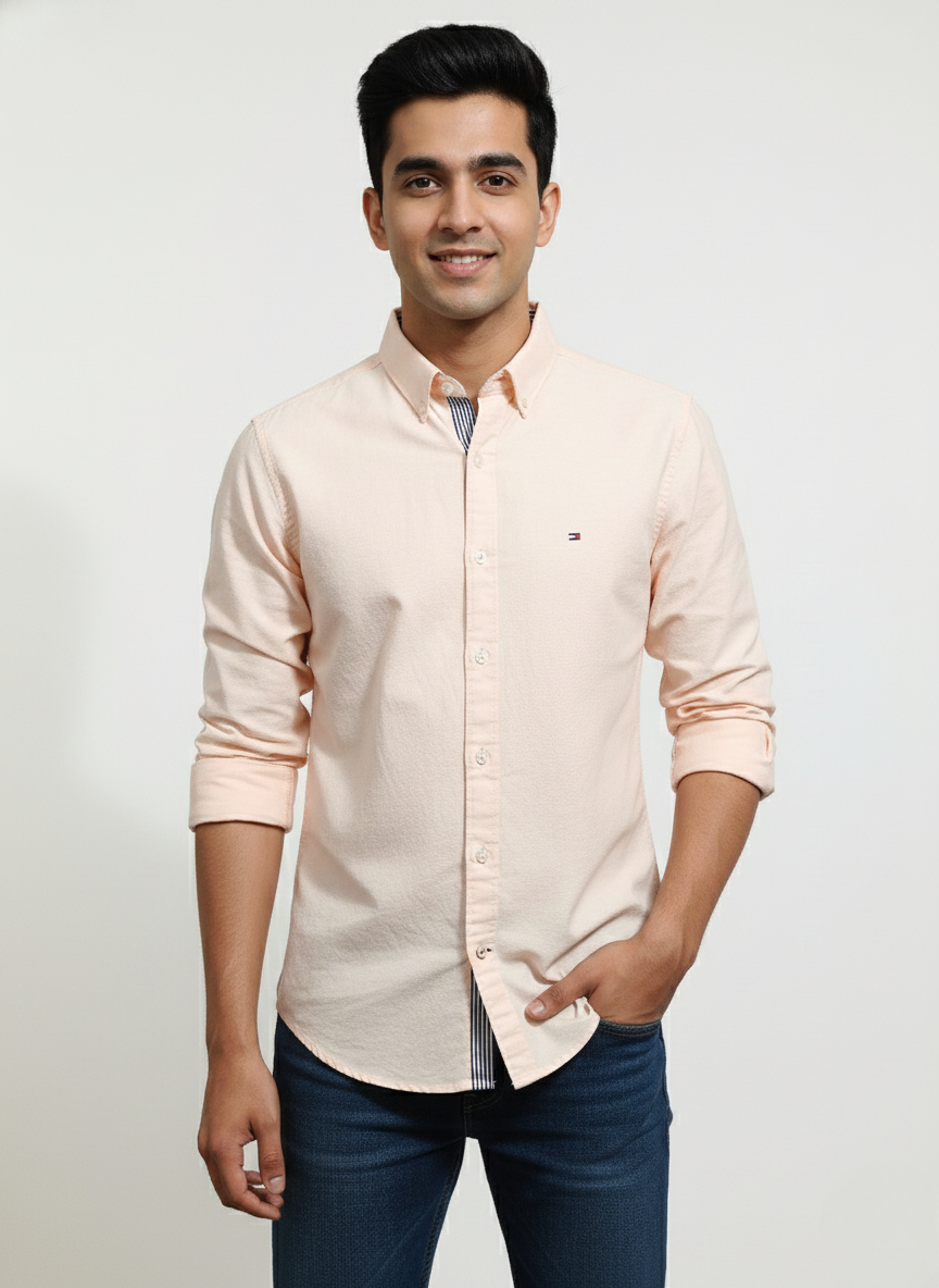 Tommy Hilfiger Light Peach Casual Shirt with Back Logo Print