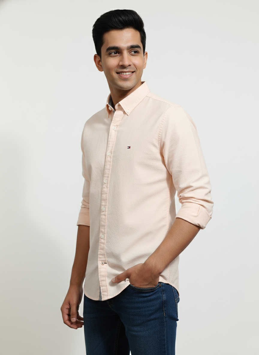 Tommy Hilfiger Light Peach Casual Shirt with Back Logo Print