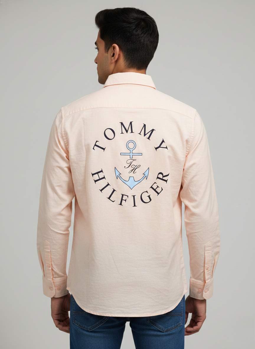 Tommy Hilfiger Light Peach Casual Shirt with Back Logo Print