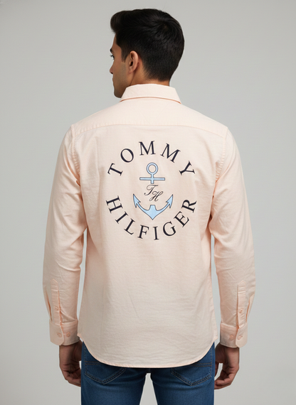 Tommy Hilfiger Light Peach Casual Shirt with Back Logo Print