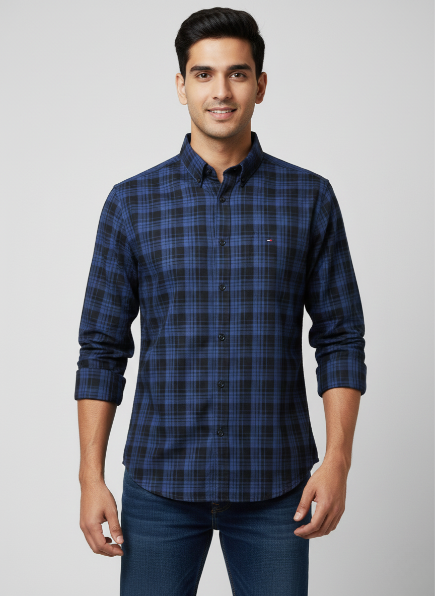 Tommy Hilfiger Navy Blue Checked Casual Shirt
