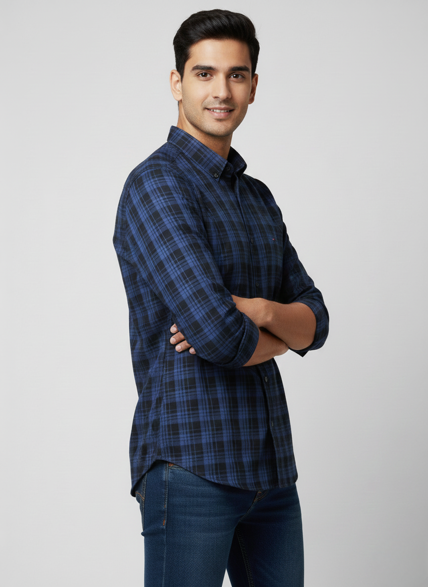 Tommy Hilfiger Navy Blue Checked Casual Shirt