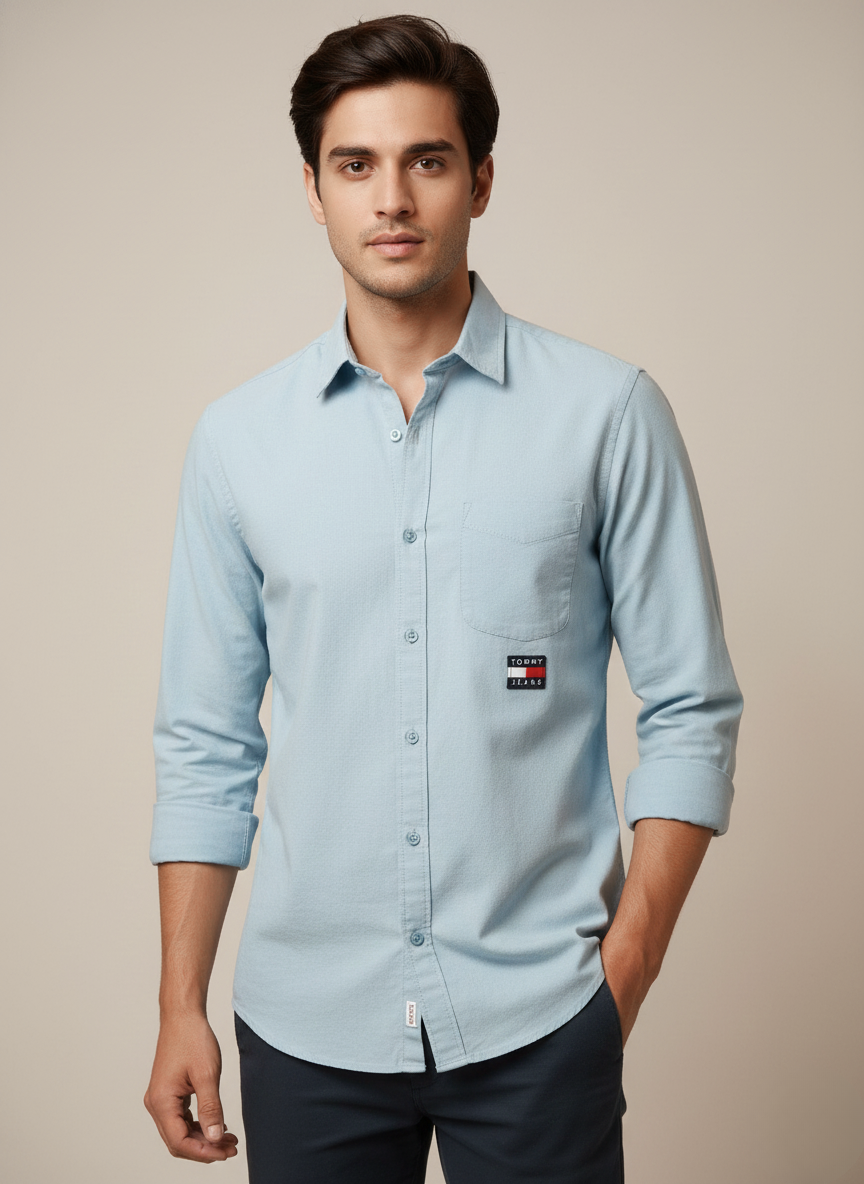 Tommy Jeans Light Blue Solid Casual Shirt