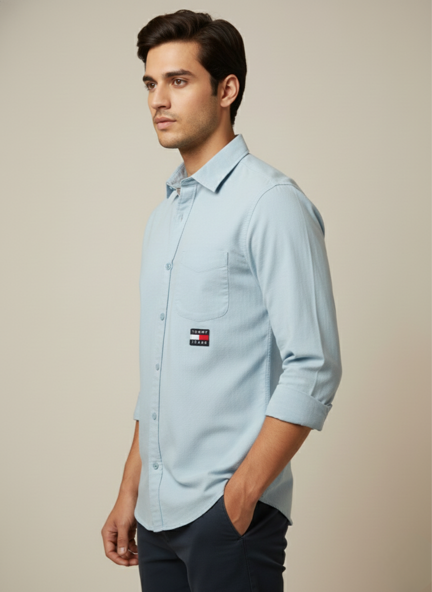 Tommy Jeans Light Blue Solid Casual Shirt