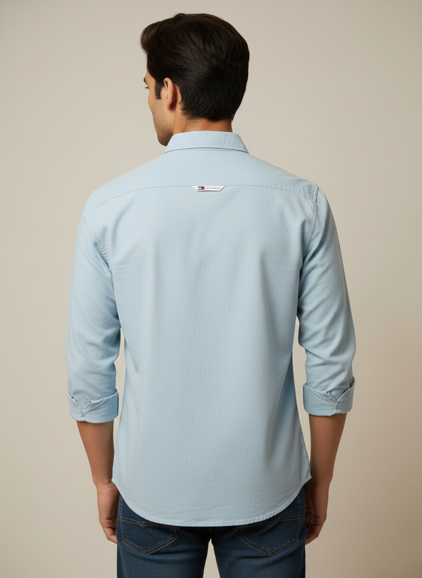 Tommy Jeans Light Blue Solid Casual Shirt