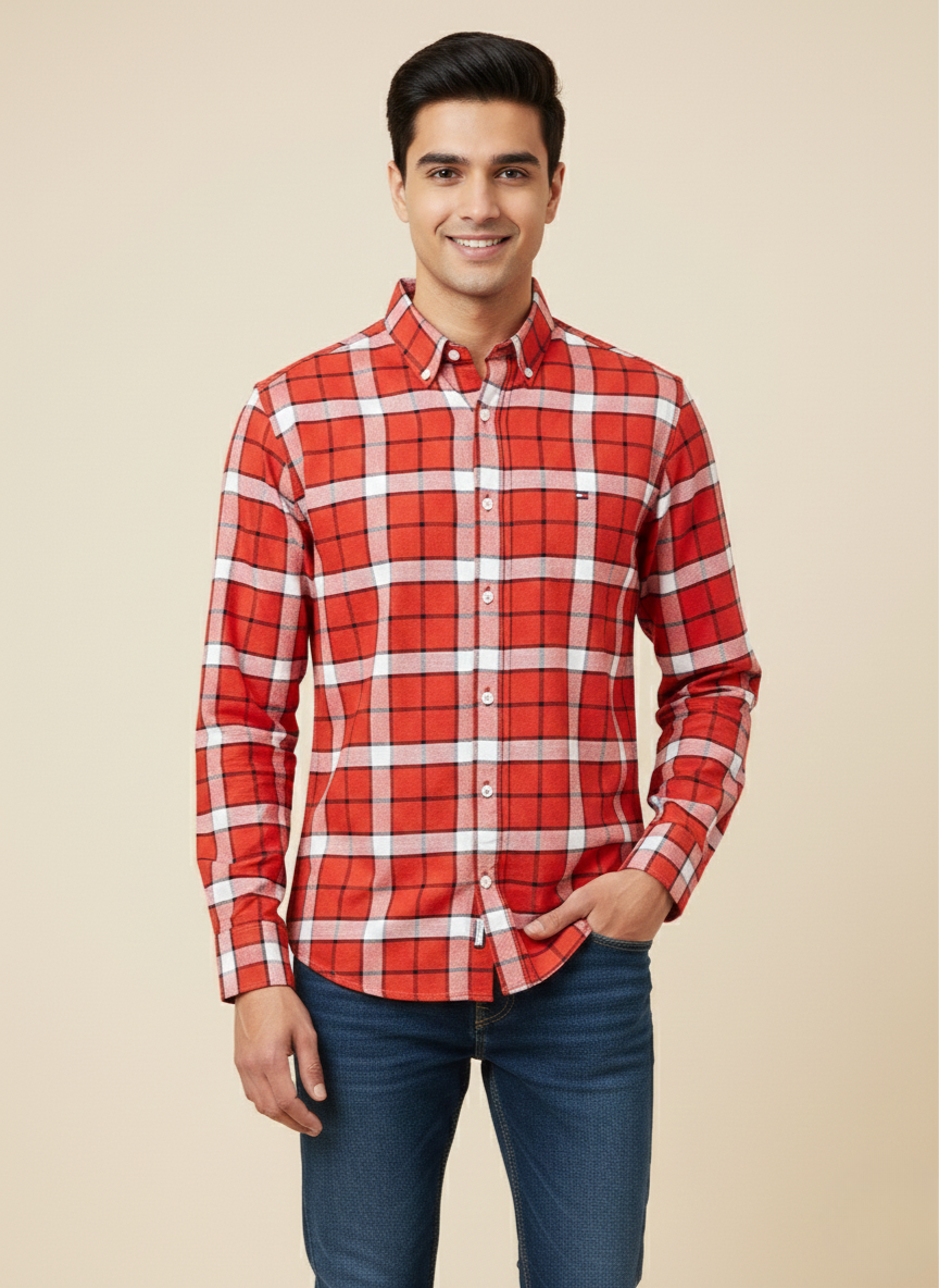 Tommy Hilfiger Red Checked Casual Shirt