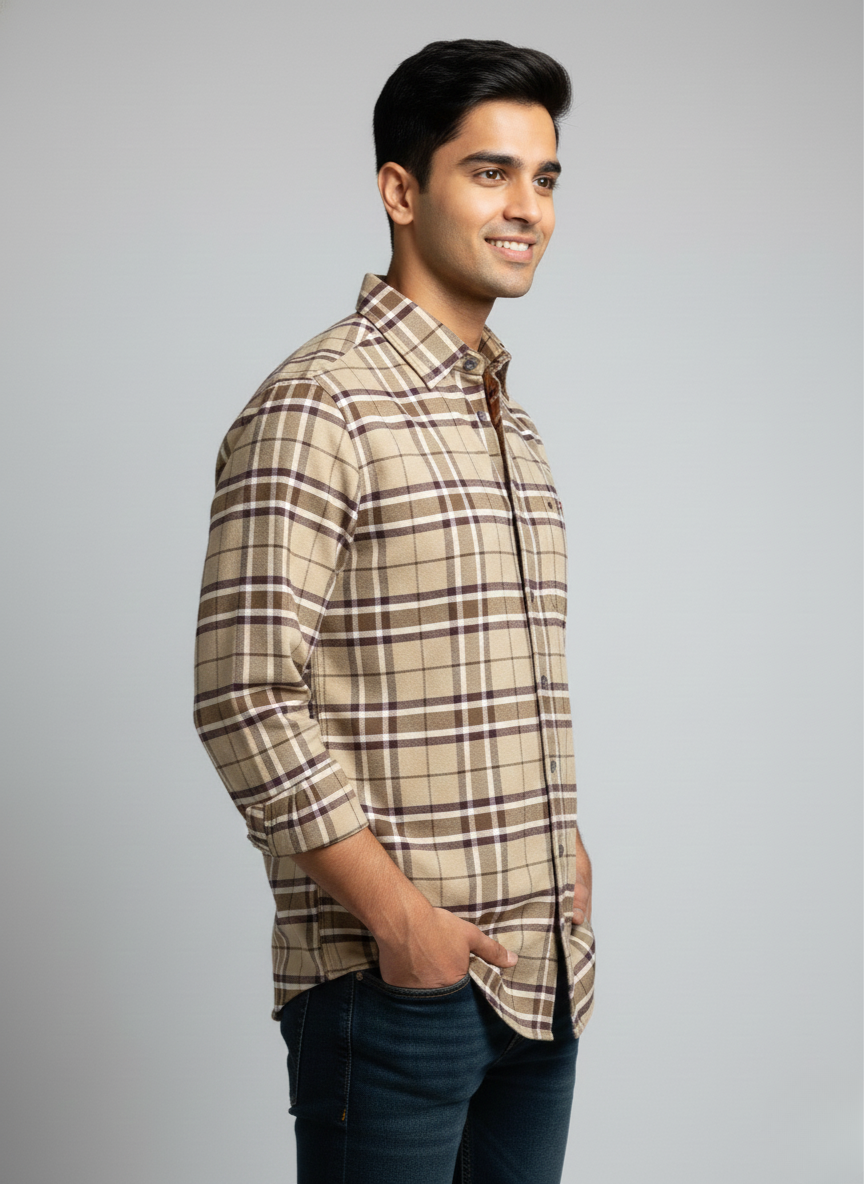 Tommy Hilfiger Beige Checked Men's Casual Shirt