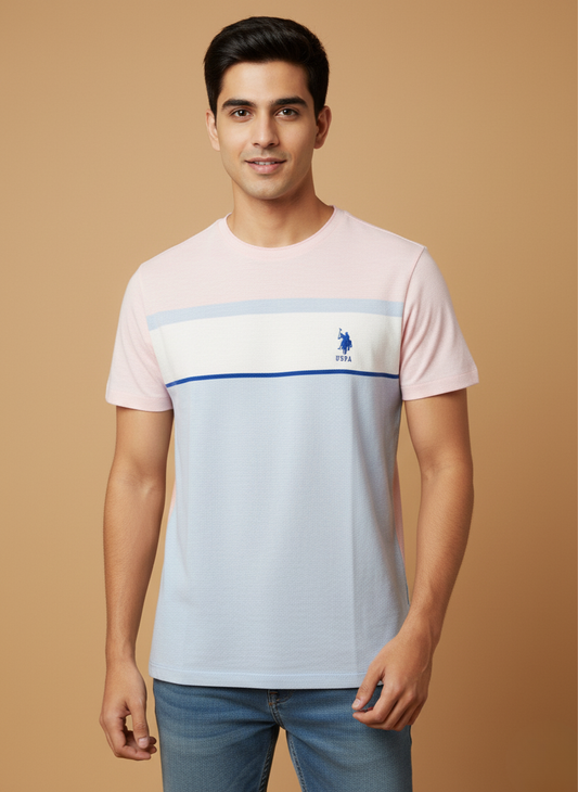 U.S.Polo Assn. Men’s Colorblock T-Shirt(Pastel Pink & Blue Stripes)