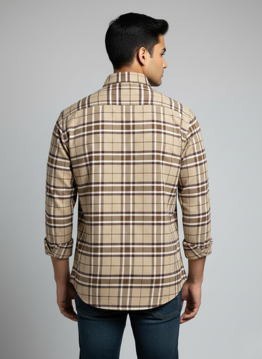 Tommy Hilfiger Beige Checked Men's Casual Shirt