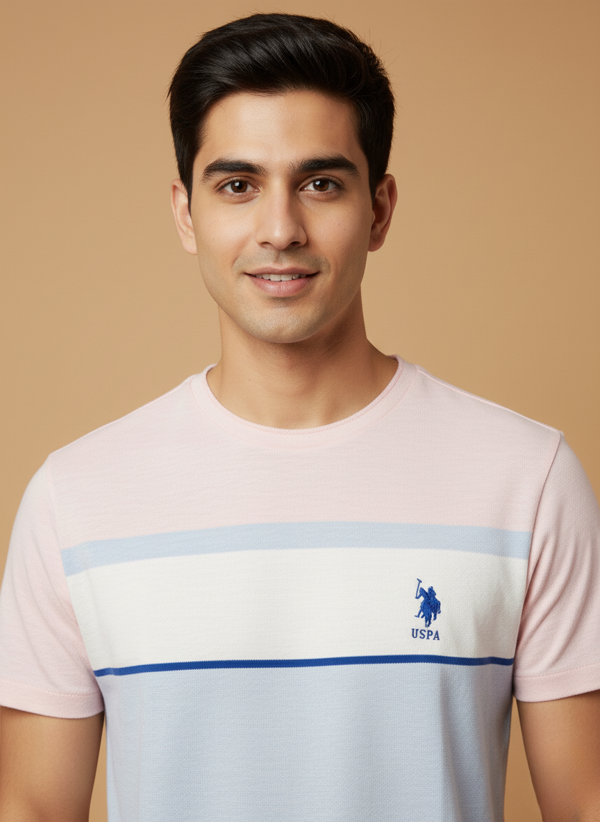 U.S.Polo Assn. Men’s Colorblock T-Shirt(Pastel Pink & Blue Stripes)