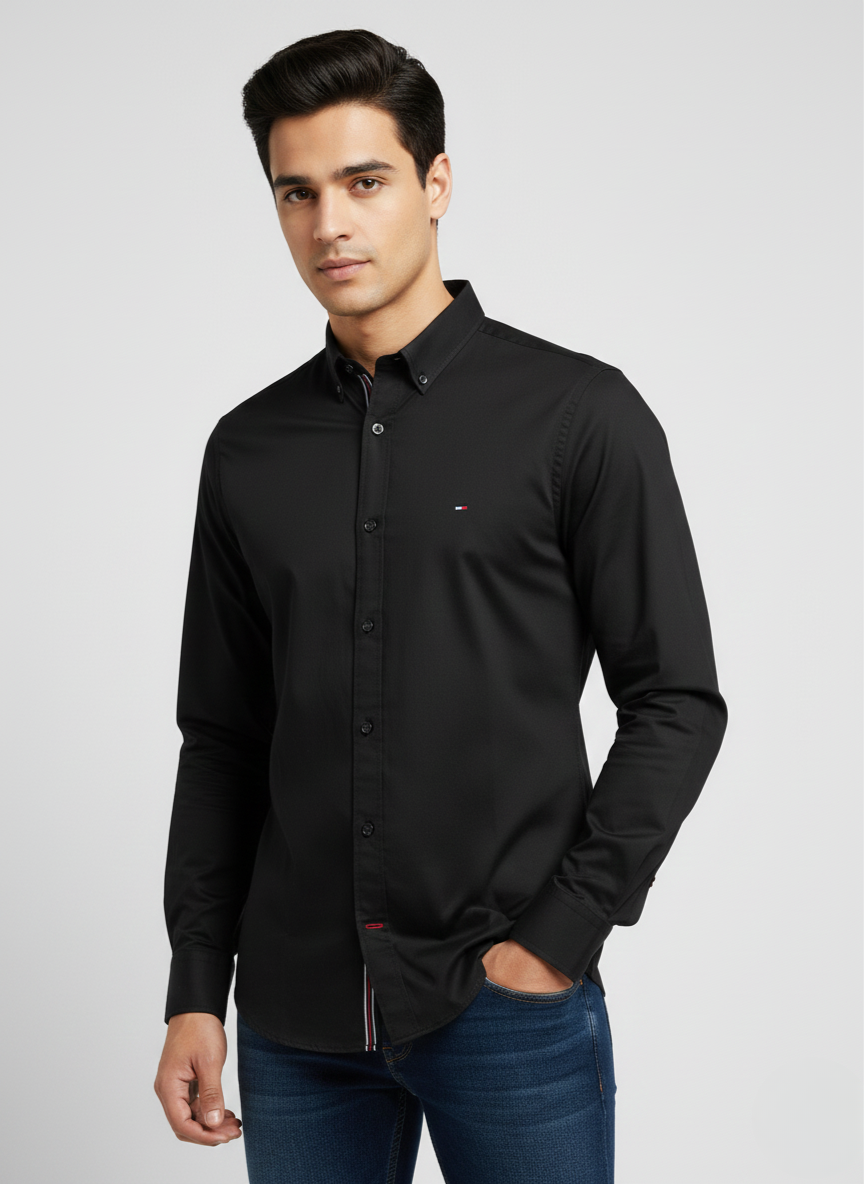 Tommy Hilfiger Black Slim Fit Full Sleeve Shirt