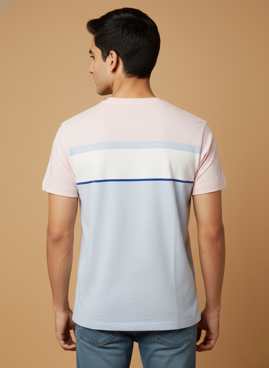 U.S.Polo Assn. Men’s Colorblock T-Shirt(Pastel Pink & Blue Stripes)