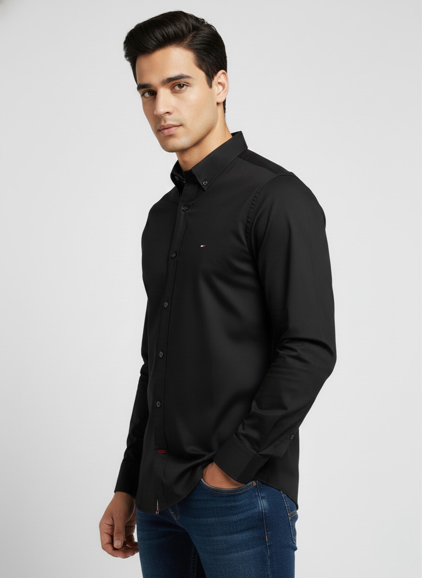 Tommy Hilfiger Black Slim Fit Full Sleeve Shirt