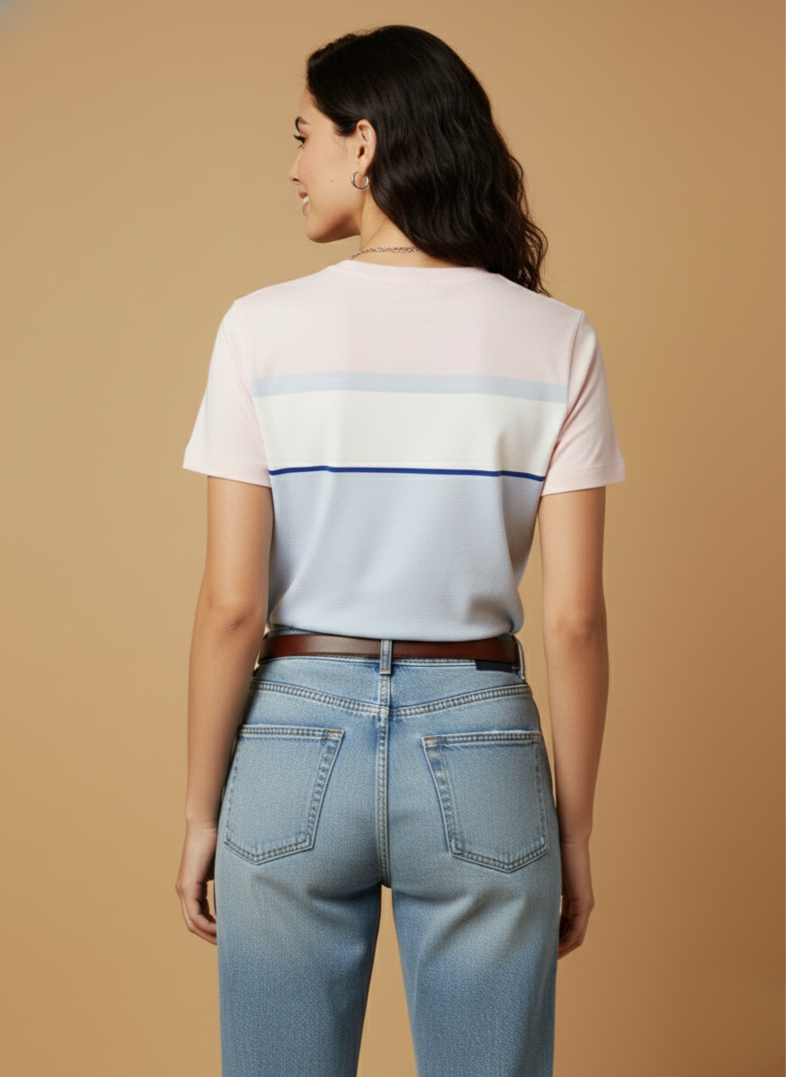 U.S.Polo Assn. Men’s Colorblock T-Shirt(Pastel Pink & Blue Stripes)