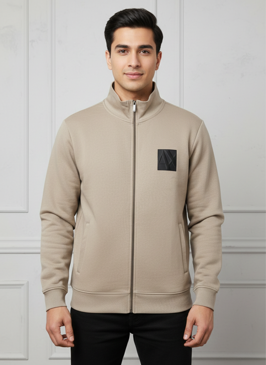 Armani Exchange Beige Zip-Up Sweatshirt