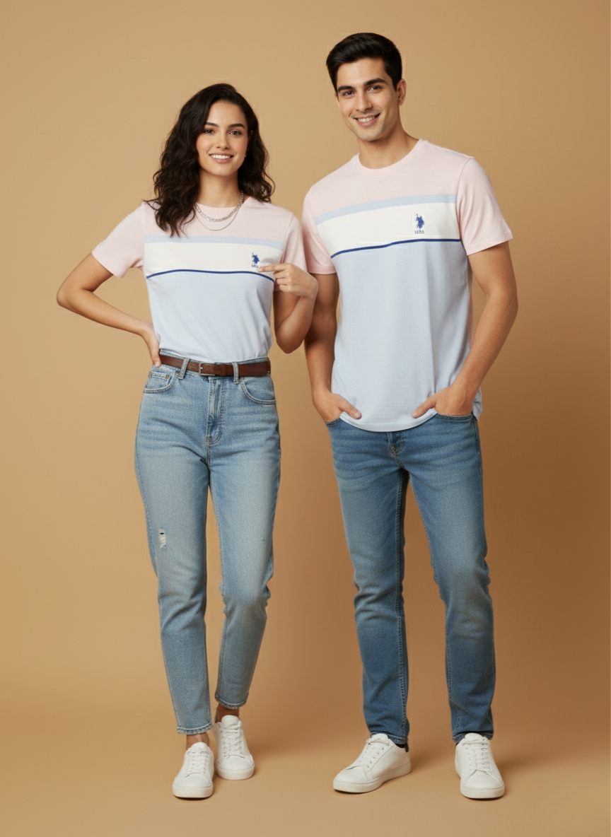 U.S.Polo Assn. Men’s Colorblock T-Shirt(Pastel Pink & Blue Stripes)